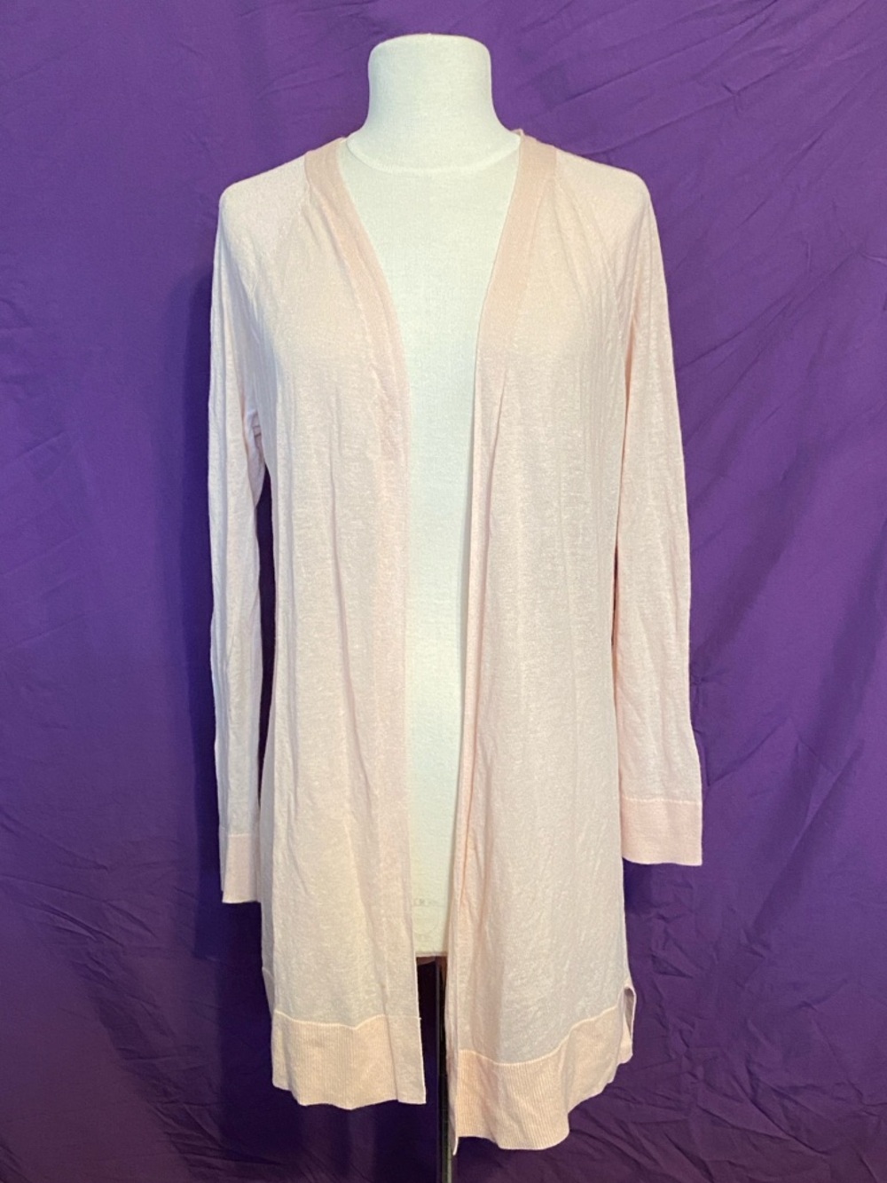 LOFT Light Blush Peach Open-Front Long Cardigan. Size M.